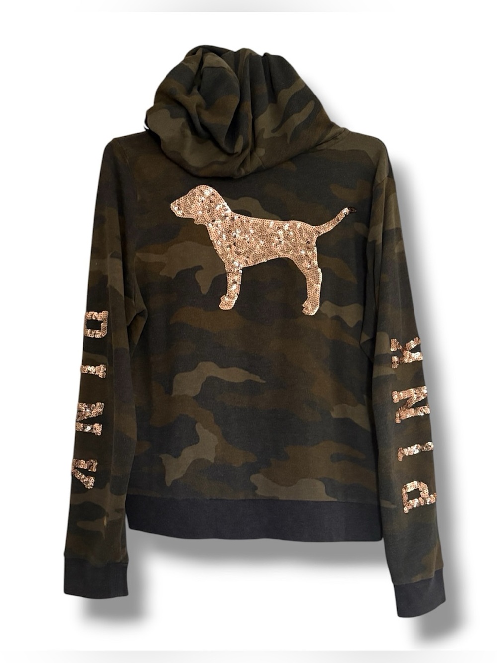 Victoria’s Secret Pink | Vintage Y2K Gold Sequin Camo Dog Logo Zip Up Hoodie